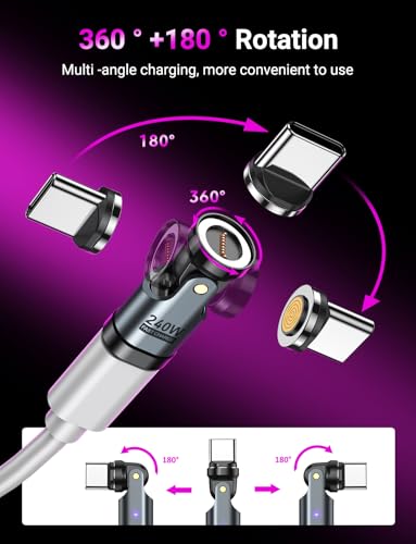 USB C Magnetic Adapter PD 240W(2Pack), 9PIN USB C 90 Degree Adapter/C Right Angle Adapters/360 &180 Degree C to C Adapters for 1Phone 17/16/15, Ma-Book Pro/1Pad Series, Samsung Galaxy, Tablet, Laptop - color: Black, size: 2 Pack