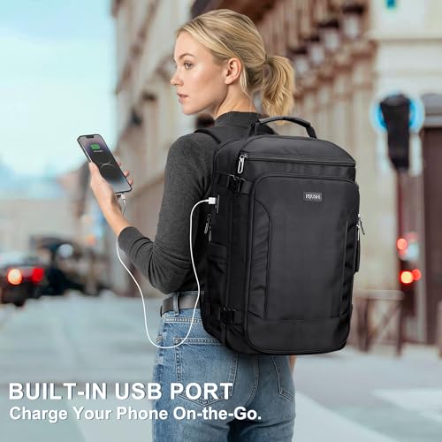 Travel Backpack Carry On Everyday Laptop Backpack Fits 16" Laptop | Flight Approved Luggage Backpack for Men Women, Suitcase-Style Main Pocket, Laptop Compartment, USB Port, for Travel, Daily - color: Black