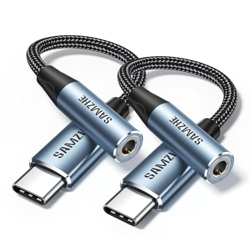 SAMZHE 2 Pack USB C to 3.5mm Audio Adapter Type C to Headphone Aux Jack Dongle 24bit/96kHz HiFi DAC Cable Cord Compatible with iPhone 17 16 Pro Max/16 Plus, iPad, Galaxy S25 S26 Ultra, Pixel 10, Grey - size: 2 Pack