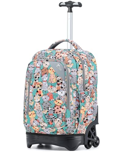 NEW TILAMI 18-Inch Rolling Backpack 6-Wheel for Kids School Travel | 6-Wheel Stair-Climbing Girls Boys Carry-on Suitcase Water-Resistant Adjustable Trolley Handle Wheels School Travel Camping - color: Cats