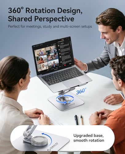 ORICO Adjustable Laptop Stand with 360° Rotating Base, Foldable Aluminum Alloy Laptop Riser for Desk, Compatible with MacBook Neo Air Pro, Dell, HP (Up to 17") - ST10, Silver - color: Silver