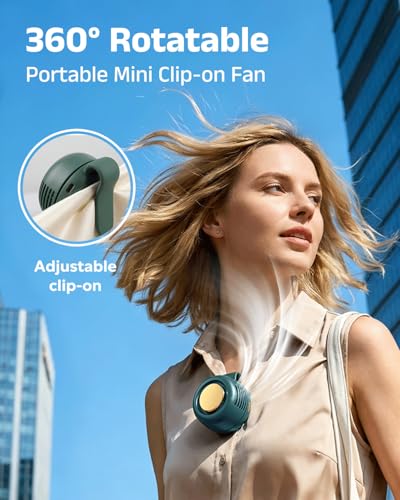 Personal Fan Clip-On, 360° Rotatable Portable Silent Mini Bladeless Fan | 3-Speed Personal Clip On Fan Rechargeable Whirlwind Clip Fan for Shirt Waist Outdoor, Travel, Home - color: Green