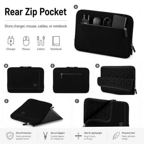 13 Inch Laptop Sleeve Neoprene Padded Case for Work and Commute - Black - color: Black