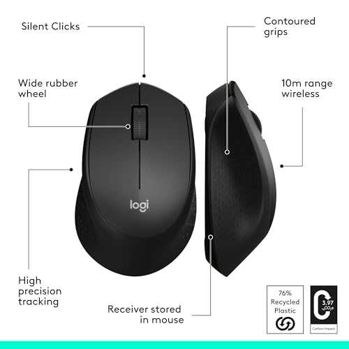 Logitech M330 Silent Wireless Mouse, 2.4GHz with USB Receiver, Optical Tracking, Quiet & Lightweight, Long Battery Life, for PC, Mac, Laptop, Chromebook - Black - color: Black