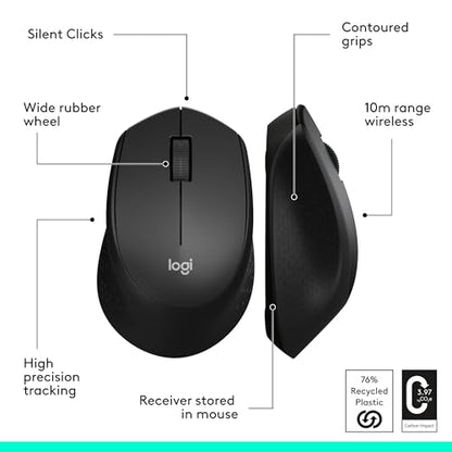 Logitech M330 Silent Wireless Mouse, 2.4GHz with USB Receiver, Optical Tracking, Quiet & Lightweight, Long Battery Life, for PC, Mac, Laptop, Chromebook - Black - color: Black
