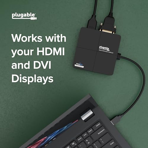 Plugable USB 3.0 Laptop Docking Station – Dual Monitor (HDMI & DVI/VGA), Gigabit Ethernet, Audio, USB Hub - Compatible with Windows & Mac