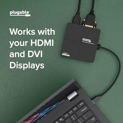 Plugable USB 3.0 Laptop Docking Station – Dual Monitor (HDMI & DVI/VGA), Gigabit Ethernet, Audio, USB Hub - Compatible with Windows & Mac