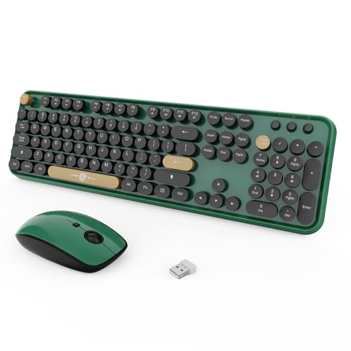 Wireless Keyboard and Mouse Combo, 104 Keys Full-Sized 2.4 GHz Round Keycap Colorful Keyboards, USB Receiver Plug and Play, for Windows, Mac, PC, Laptop, Desktop (Black Green) - color: Green