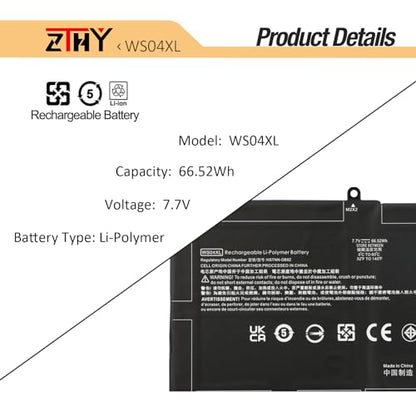 WS04XL Laptop Battery Replacement for HP Spectre X360 14-EA000 14T-EA000 | 14-EA0510la 14-EA0007NA 14-EA0023DX 14-ea0378ng 14-EA0002NI 14-EA0520NA L97352-2D1 L97357-005 WS04066XL 66.52Wh 4Cell - size: 9.65*5.12*0.2 inch WS04XL
