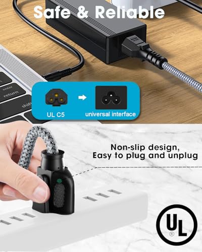 Goalfish 3 Prong AC Power Cord for Computer Laptop, 10ft, Heavy Duty | Nylon Braided,for Dell HP LG Lenovo Asus Acer Toshiba Sony Laptops/Notebooks, Monitors, Printers, Scanners NEMA 5-15P to C5 - size: 3m