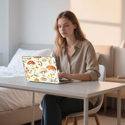 Aesthetic Laptop Skin Sticker, Mushrooms and Wildflowers Waterproof Vinyl Laptop Decal, Removable Bubble Free, Reusable Protective Cover for 13 14 15 15.6 Inch - color: Mushrooms and Wildflowers