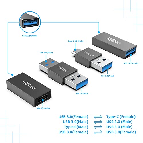 HIEbee USB 3.0 A to A Male Adapter, USB Female to Female, USB Type-C to USB A Male, USB 3.0 Female to USB C Female Connector Compatible with Hard Drive, Laptop etc