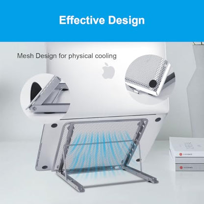Ergonomic Laptop Tablet Stand Metal Mesh Ventilated Desktop Adjustable Computer Holder Riser Compatible with Apple MacBook Air Pro Dell XPS HP Samsung Lenovo More Laptops up to 16" (Black) - color: Black