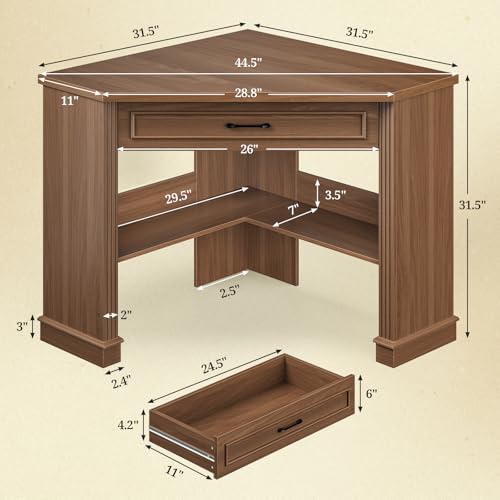 SEDETA Farmhouse Corner Desk for Small Space,Small Triangle Computer Desk | 31.5" Small Corner Desk with Drawer,Corner Computer Desk with Storage,for Home Office Living Room Bedroom,Brown - color: Brown