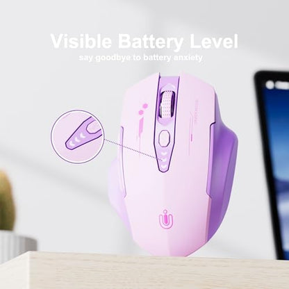 Uineer Bluetooth Mouse, Tri-Mode Wireless, Rechargeable, 3-Device Switch | Dual Bluetooth plus 2.4G connectivity, 3-device switching and a visible rechargeable battery level. - color: purple