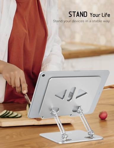 Aoviho Tablet Stand for Desk,Adjustable Tablet Holder,Silver | Stable Aluminum Design, Fits iPad Pro/Air/Mini & Samsung Tablets, Adjustable Viewing, Ideal for Office & Home - color: Silver