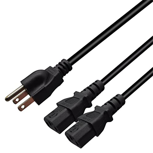 3.2FT/1M Computer Power Splitter Cord NEMA 5-15P to IEC320 2X C13 | Monitor Power Cord, Y-Power Cable, C13 Splitter,16AWG/18AWG,10A 125V,Power Supply for 2 Devices at a Time, UL Listed - color: 3.2FT/1M, 5-15P to 2X C13
