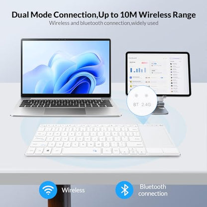 Rii 2.4G Wireless and Bluetooth Touch TV Keyboard with Media Control-White | BT 5.1+2.4G,Aluminium Alloy,Easy meadia control,built-in touchpad for HTPC,PC,Tablet,iPad,Android TV Box,Smart TV,Mac - color: White(K22S-W)