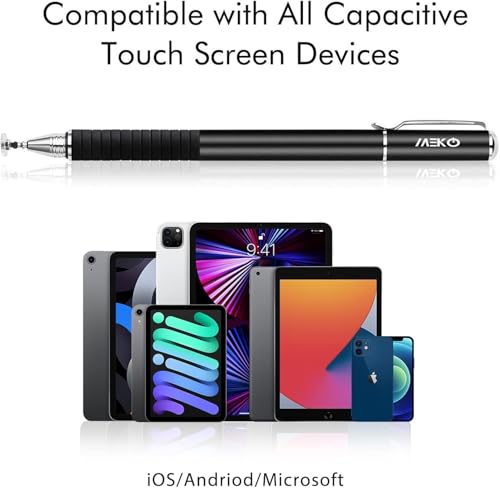 MEKO(2 Pcs) [2 in 1 Precision Series] Disc Stylus/Styli for All Touch Screen Devices Bundle with 4 Replaceable Disc Tips, 2 Replaceable Fiber Tips - (Black/Purple)