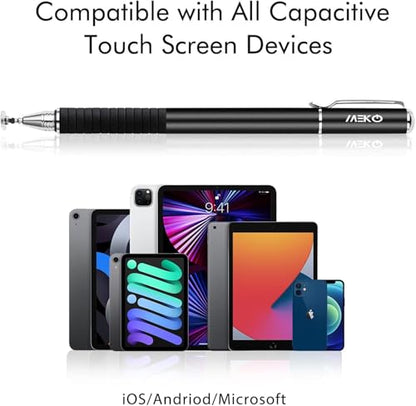 MEKO(2 Pcs) [2 in 1 Precision Series] Disc Stylus/Styli for All Touch Screen Devices Bundle with 4 Replaceable Disc Tips, 2 Replaceable Fiber Tips - (Black/Purple)