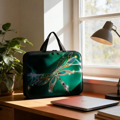 Laptop Bag 17 Inch,Resistant Shockproof Laptop Sleeve Case Protective Cover Carrying Case with Handle Compatible for HP Dell Lenovo Acer Asus Notebook Computer,Emerald Dragonfly - color: Emerald Dragonfly, size: 17-17.3 in