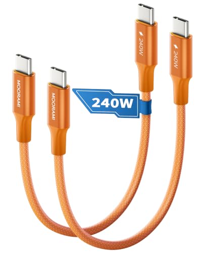 2-Pack 0.5ft Short 240W USB C to USB C Cable, Portable 6-inch PD 3.1 Fast Charging Cord Compatible for Power Bank, iPhone 17/16/15, Samsung, 48-Braided 480Mbps Data Cable for Pocket Charging - color: Orange, size: 0.5 ft (6 in)