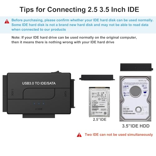 USB 3.0 to SATA IDE Hard Drive Reader, YINNCEEN External Hard Drive Ultra Recovery Converter Universal Hard Drive Adapter Kit for 2.5/3.5 HDD/SSD Hard Drive Disk, Include 12V/2A Power Adapter
