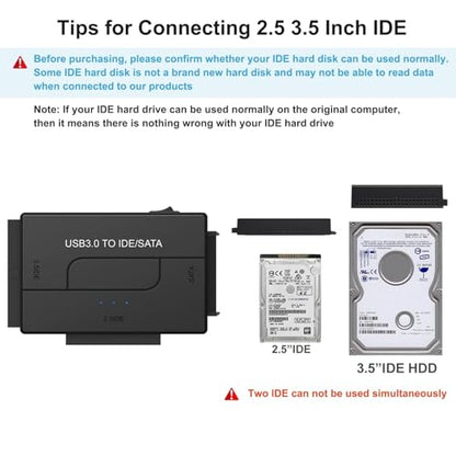 USB 3.0 to SATA IDE Hard Drive Reader, YINNCEEN External Hard Drive Ultra Recovery Converter Universal Hard Drive Adapter Kit for 2.5/3.5 HDD/SSD Hard Drive Disk, Include 12V/2A Power Adapter