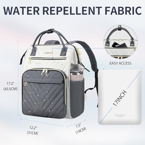 VANKEAN 17 Inch Laptop Backpack for Women Large Capacity Waterproof Daypack - color: Beige-grey, size: 17.3 Inch
