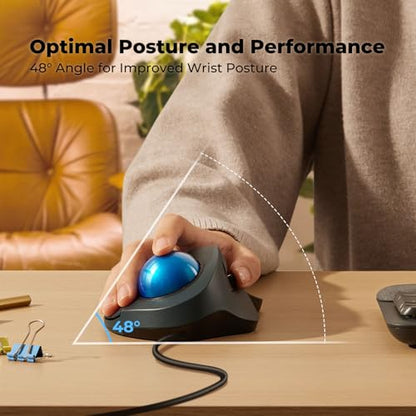 Wired Trackball Mouse for Large Hands, Ergonomic Design Reduces Wrist & Muscle Strain, Precision Tracking with Easy Index Finger Control, Compatible with PC, Laptop, Windows, Mac, Blue - color: D-Blue