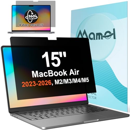 Mamol 360° Privacy Screen for Macbook Air 15 Inch (2023-2026, M2, M3, M4, M5), Anti Glare Blue Light Filter, Nano No Glue Anti Spy Black Protector for Mac Air 15.3In Laptop - size: MacBook Air 15 Inch(2023-2026)