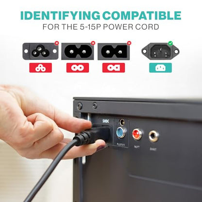 Standard 3ft 10 Amps 125 Volts Black 3 Prong AC Power Cord Cable for Electronics, TV, Computer, Printer, Radio, Monitor, Laptop, Samsung, Dell, Vizio, LG, Asus, and More - size: 3-feet