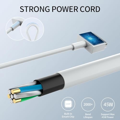 MacBook Air Charger - 45W Magnetic T-Tip Power Adapter (2012-2017) | 【Premium Quality】T-Tip Connector w/ LED & 6FT Cord, for MacBook Air 11/13" 2012-2017, Model A1435/A1436/A1465/A1466