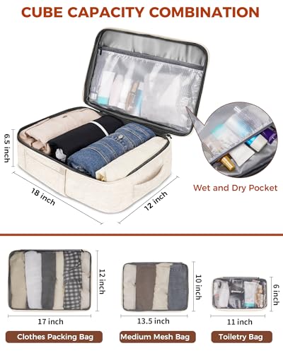 Vancropak Travel Backpack for Women, Airline Approved Carry on Backpack | 3 Packing Cubes, Fits 17" Laptop, Expandable Large 40L Travel Bag, Personal Item Backpack 18x14x8, Anti Theft,Weekend Daypack - color: White Brown