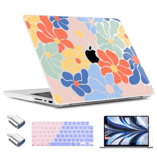 TWOLSKOO for MacBook Pro 16 inch Case M4 A3403 A3186 M3 A2991 M2 A2780 M1 A2485 (2024-2021) Pro/Max, Plastic Hard Shell & Keyboard Cover & Type C Adapter & Screen Protector, Chamomile Blue - color: Chamomile Blue
