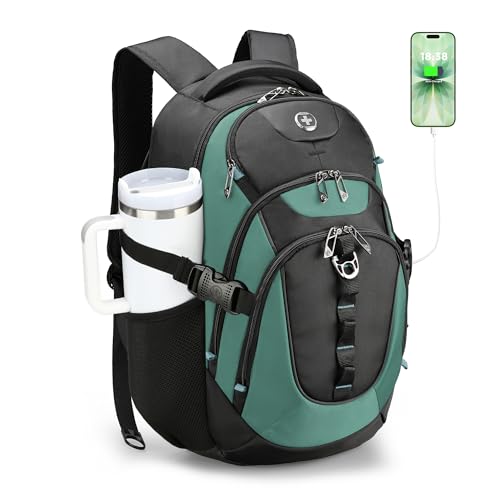 Swissdigital Design Laptop Backpack with USB Charging Port, Travel Backpack Fits 15.6 inches Computer, 31L College School Backpack for Men, Lake Green/Black | SD803-27 - color: Lake Green/Black