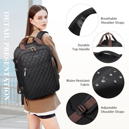 Rolling Backpack for Women,Travel Laptop Backpack with Wheels Roller Wheeled Backpack Underseat Carry On Luggage for Travel Business Trip,Fit 17Inch,Black - color: Black