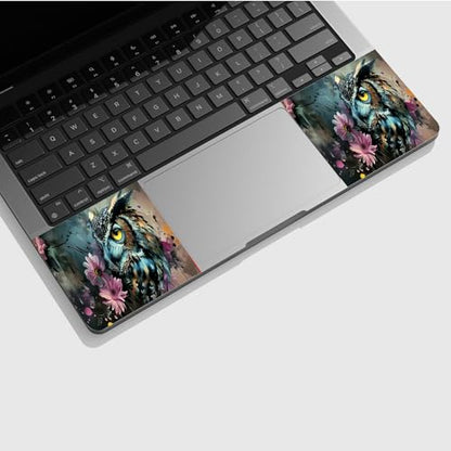 Universal Laptop Skin Sticker with 2 Wrist Pad Skins, Waterproof Scratch Resistant Vinyl Laptop Cover Decal, Cut to Fit for 11–15.6 Inch MacBook HP Dell Lenovo, Flower Owl - color: Flower Owl