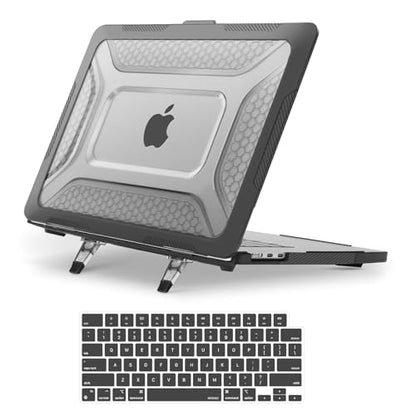 MOSISO Compatible with MacBook Air 15 inch Case M5 M4 M3 M2, Black | 2 in 1 Kit Honeycomb Shockproof Heavy Duty TPU Bumper Hard Case with Fold Kickstand for A3241 A3114 A2941 2026-2023 - color: Black