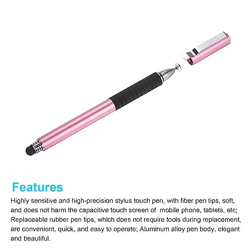 MECCANIXITY 2 in 1 Stylus Pens for Touch Screens Universal Capacitive Stylus Pen with 4 Fiber & 2 Disc Tip for Tablets Cell Phones Laptops, Pink