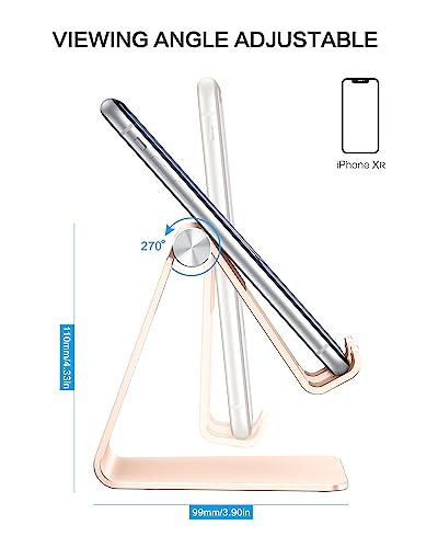 OMOTON Adjustable Cell Phone Stand, C2 Aluminum Desktop Phone Dock Holder Compatible with iPhone 15 14 13 Pro, SE, XR, 8 Plus 7 6, Samsung Galaxy, Google Pixel and More, Gold | Sturdy 3mm Aluminum, Charging Port, 270° Adjustable, Non-Slip Silicone Pads, W