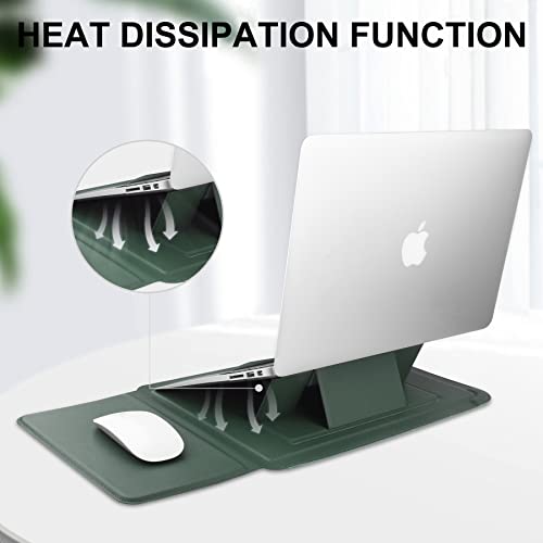 HoYiXi 14 Inch Laptop Sleeve Case Leather Bag with Stand Compatible with Mac Book Pro 14 2021/ASUS Vivobook 14/HP Pavilion X360/IdeaPad 14/Dell HP ASUS Acer Huawei Matebook 14'' PC, Green - color: Green, size: 13.5-14 in