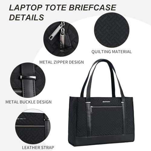 EMPSIGN Laptop Tote Bag for Women 16 Inch, Stylish Computer Shoulder Tote Bag for Work, Large Capacity Quilted Laptop Briefcase, Waterproof Women Business Office Bag, Quilted Black - color: Quilted Black