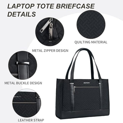 EMPSIGN Laptop Tote Bag for Women 16 Inch, Stylish Computer Shoulder Tote Bag for Work, Large Capacity Quilted Laptop Briefcase, Waterproof Women Business Office Bag, Quilted Black - color: Quilted Black