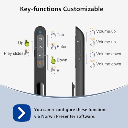 N76 Rechargeable Presentation clicker for PowerPoint Presentations | Presentation Remote with Green Laser, Long Range Wireless Presenter, USB-A Slide Advancer with Mac/Windows/Linux/Android - color: Green - Rechg. - USB-A