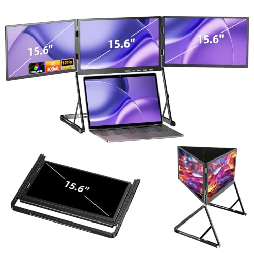 Triple Screen Laptop Monitor Extender, Quad Monitor 15.6" FHD 1080P IPS Portable Triple Monitors for Laptops 13-17.3", 360° Swivel Axis Design, USB-C & HDMI Compatible with Windows, Mac(Drive Need) - size: 15.6 inch Triple Monitor Metal