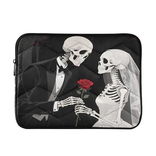 Skeleton Couple Rose Dark Padded Laptop Sleeve Case 13 Inch Soft Quilted Laptop Bag Waterproof Computer Sleeves - color: skeleton couple rose dark, size: Medium