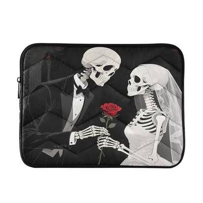 Skeleton Couple Rose Dark Padded Laptop Sleeve Case 13 Inch Soft Quilted Laptop Bag Waterproof Computer Sleeves - color: skeleton couple rose dark, size: Medium