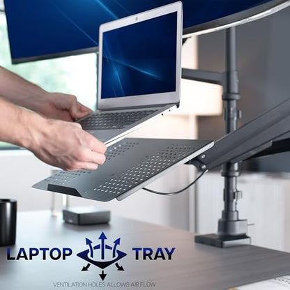 VIVO Pneumatic Arm Ultrawide Monitor Extra Tall Desk Mount for Up to 49 inch Screens and Laptop Tray for Up to 17 inch Notebooks, Holds Ultra-Wides Up to 44 lbs, Black, STAND-V120K-L