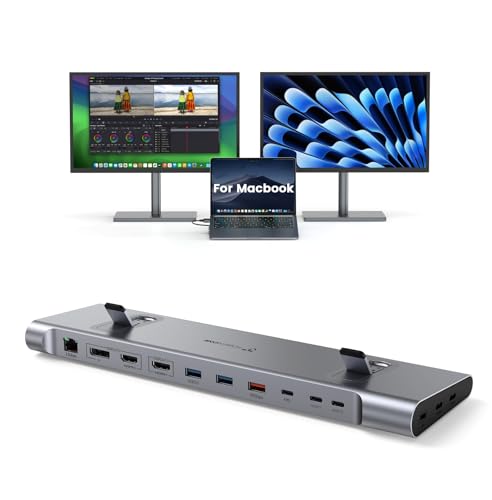 TobenONE 16-in-2 MacBook Docking Station Stand, 100W GaN, Dual 4K@60Hz | 2 HDMI, DisplayPort, 2.5Gbps Ethernet, 5 USB Ports,100W Charger, for Professionals and Remote Workers, MacBook Compatibility